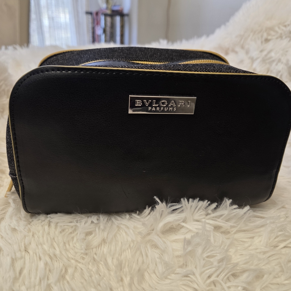 Bulgari Black Cosmetic Bag with Gold Trim